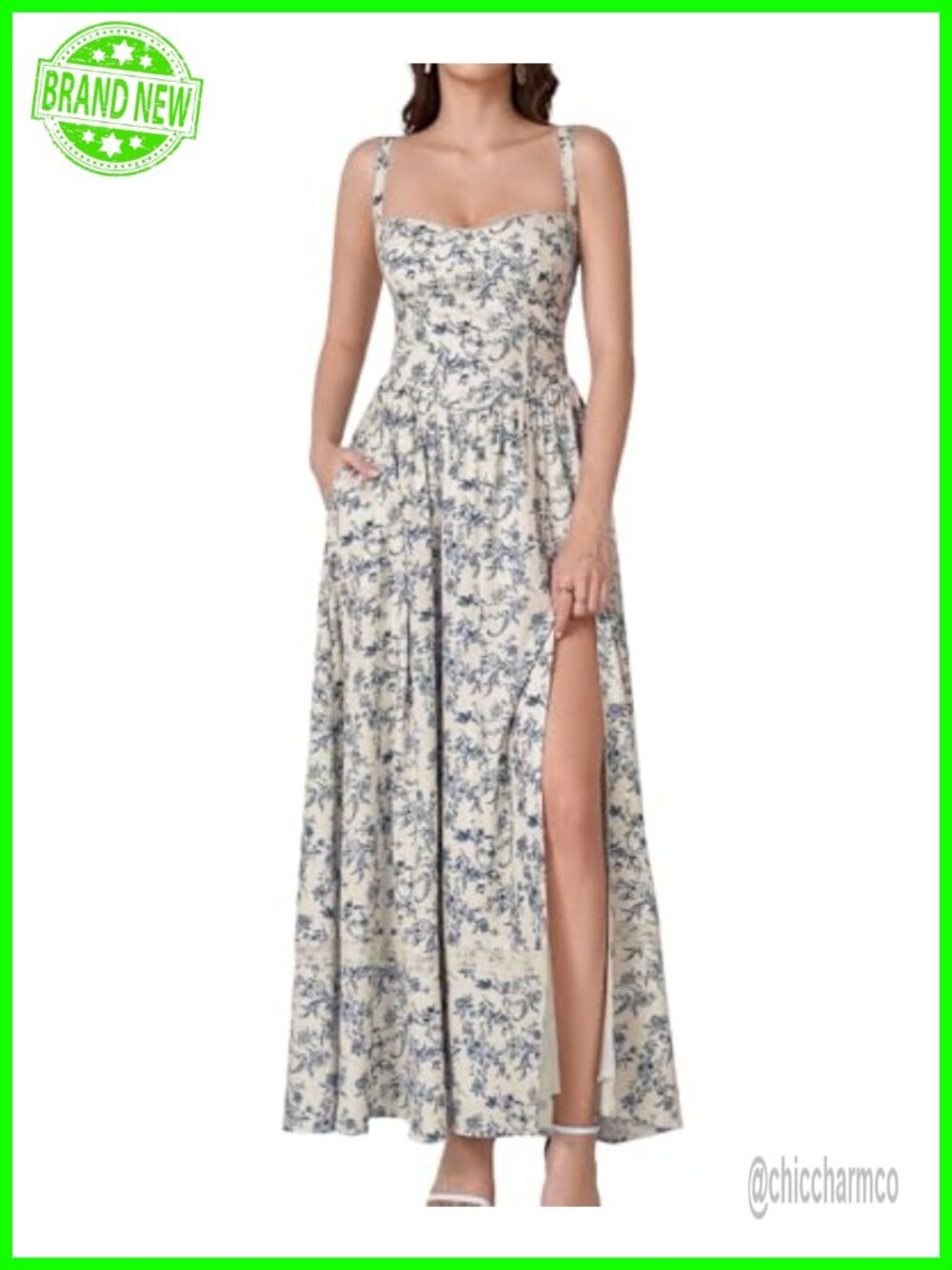 Floral Corset Maxi Dress Smocked A-Line Slit Wedding Guest